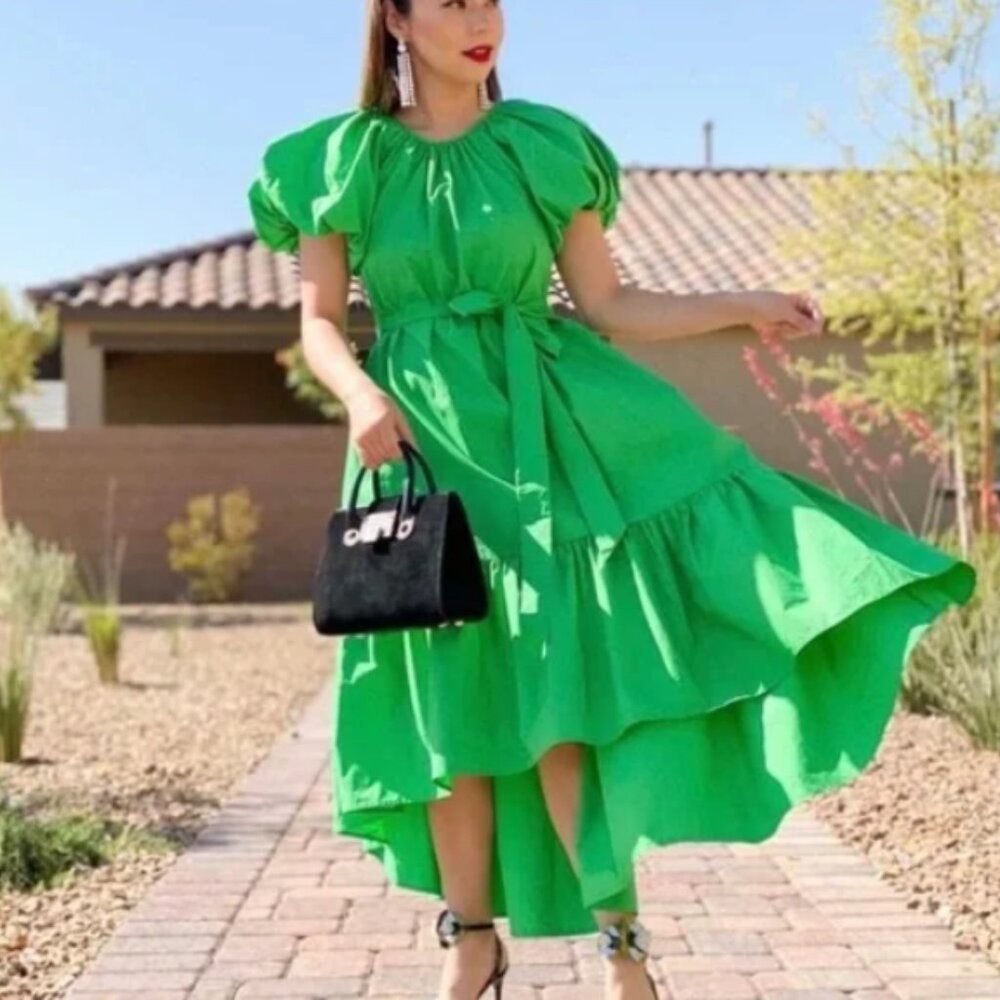Christopher John Rogers Green Puff Sleeve Sundress
